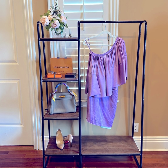 NWT SOLACE LONDON, Layci one-shoulder ruffle shantung lav dress, Sz 4 - Picture 2 of 14